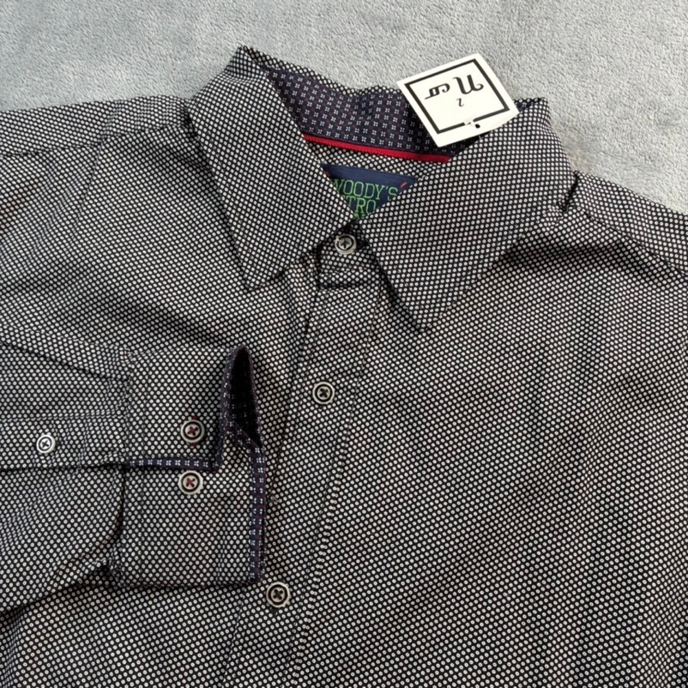 WOODY'S RETRO LOUNGE Mens LG Dotted Print Button Down Long Sleeve Casual Shirt